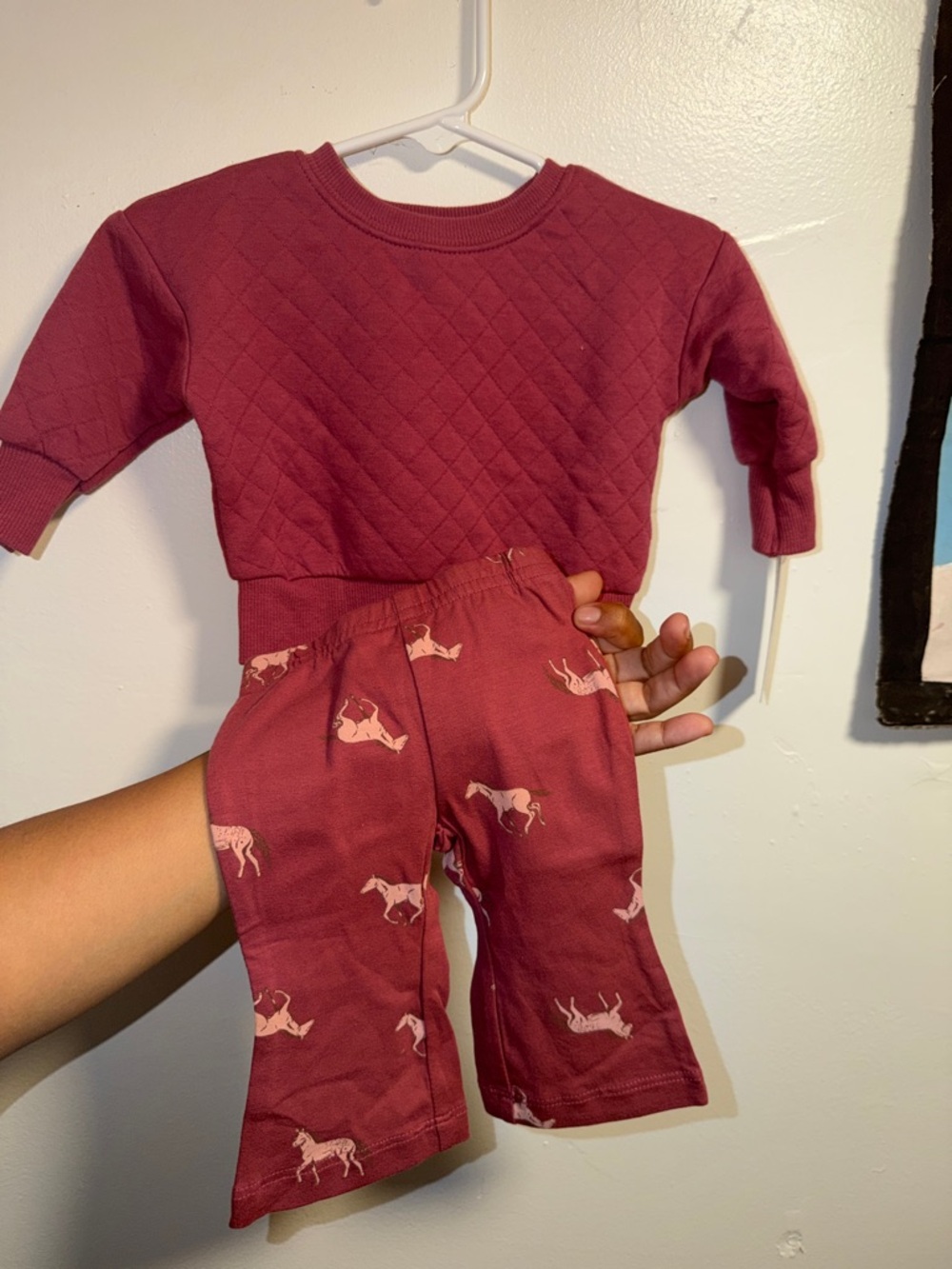 Carter's Maroon Quilted Top and Horse Print Pants Matching Set